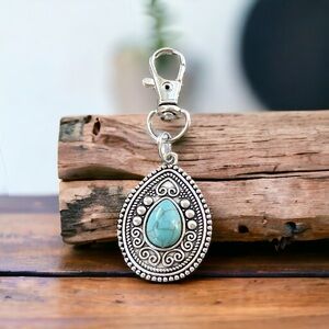 Turquoise Zipper Pull Handbag Keychain Charm Stylish Western-Inspired Accessory